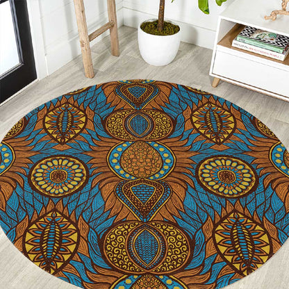 Tribal Earth African Ankara Pattern Round Carpet