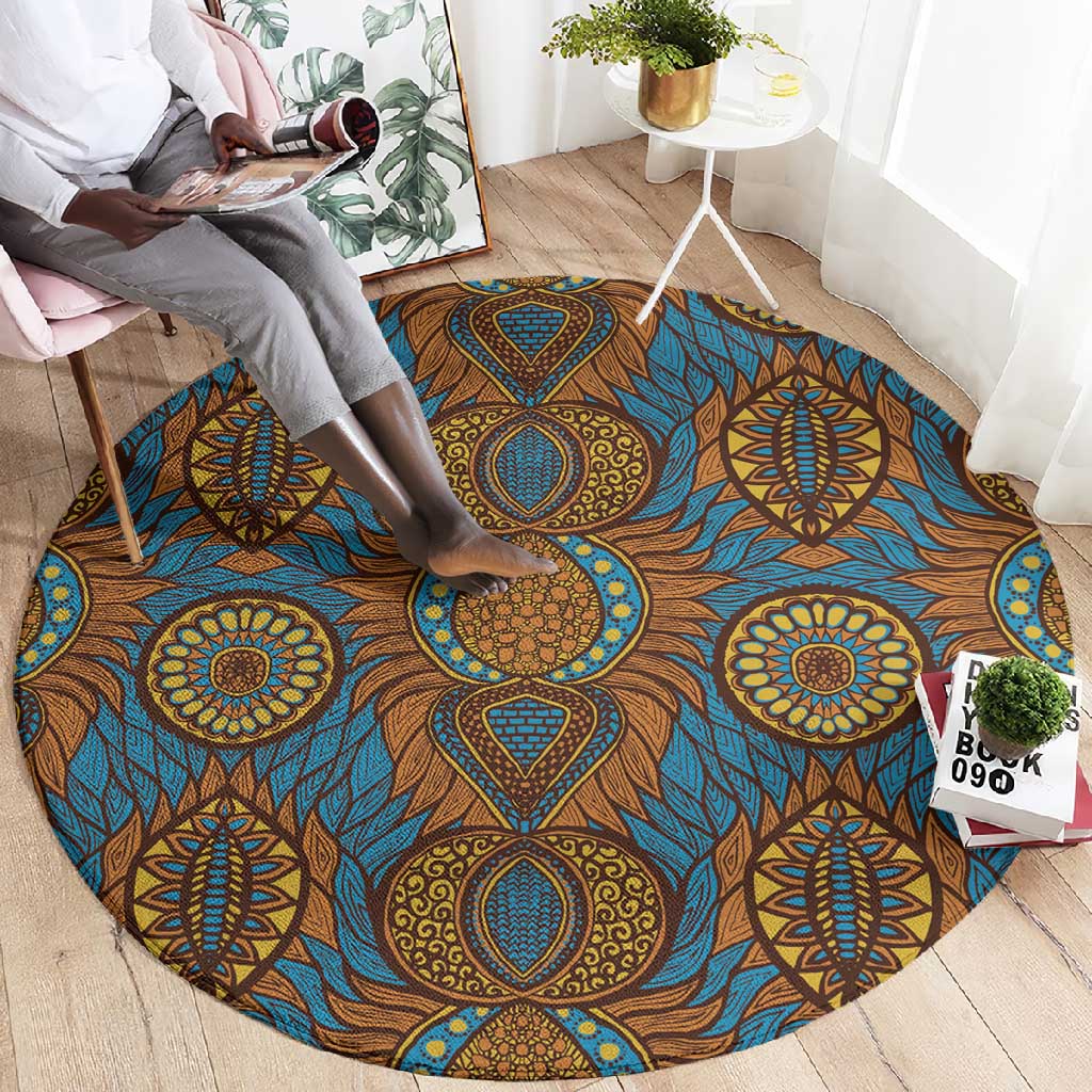 Tribal Earth African Ankara Pattern Round Carpet