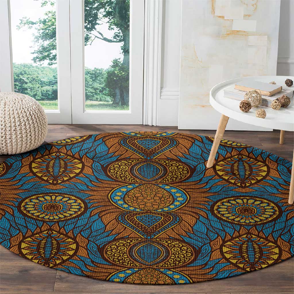 Tribal Earth African Ankara Pattern Round Carpet
