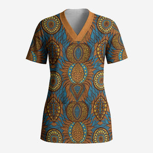 Tribal Earth African Ankara Pattern Scrub Top