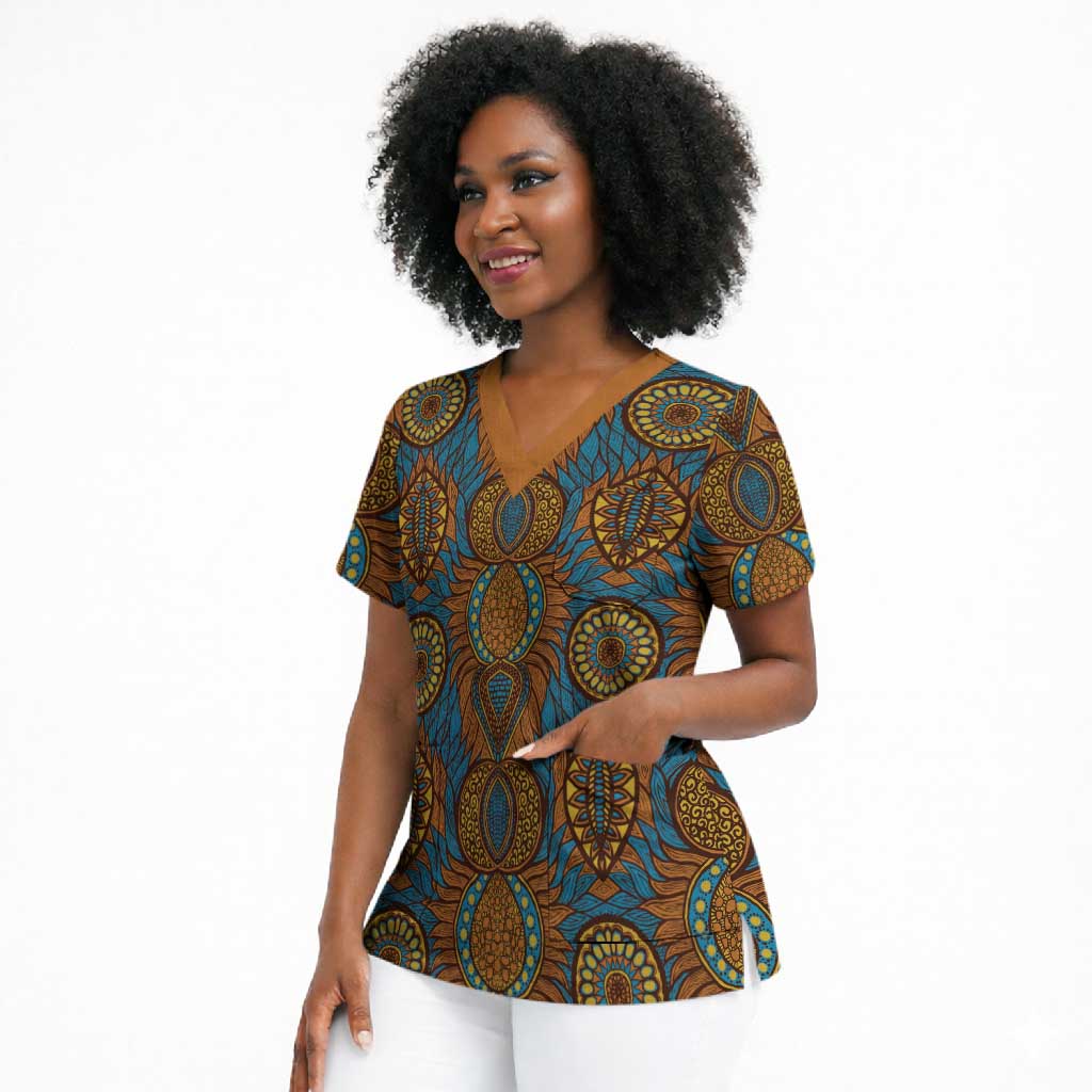 Tribal Earth African Ankara Pattern Scrub Top