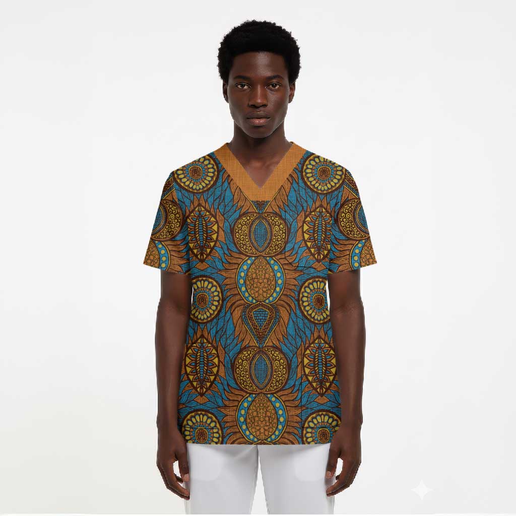 Tribal Earth African Ankara Pattern Scrub Top