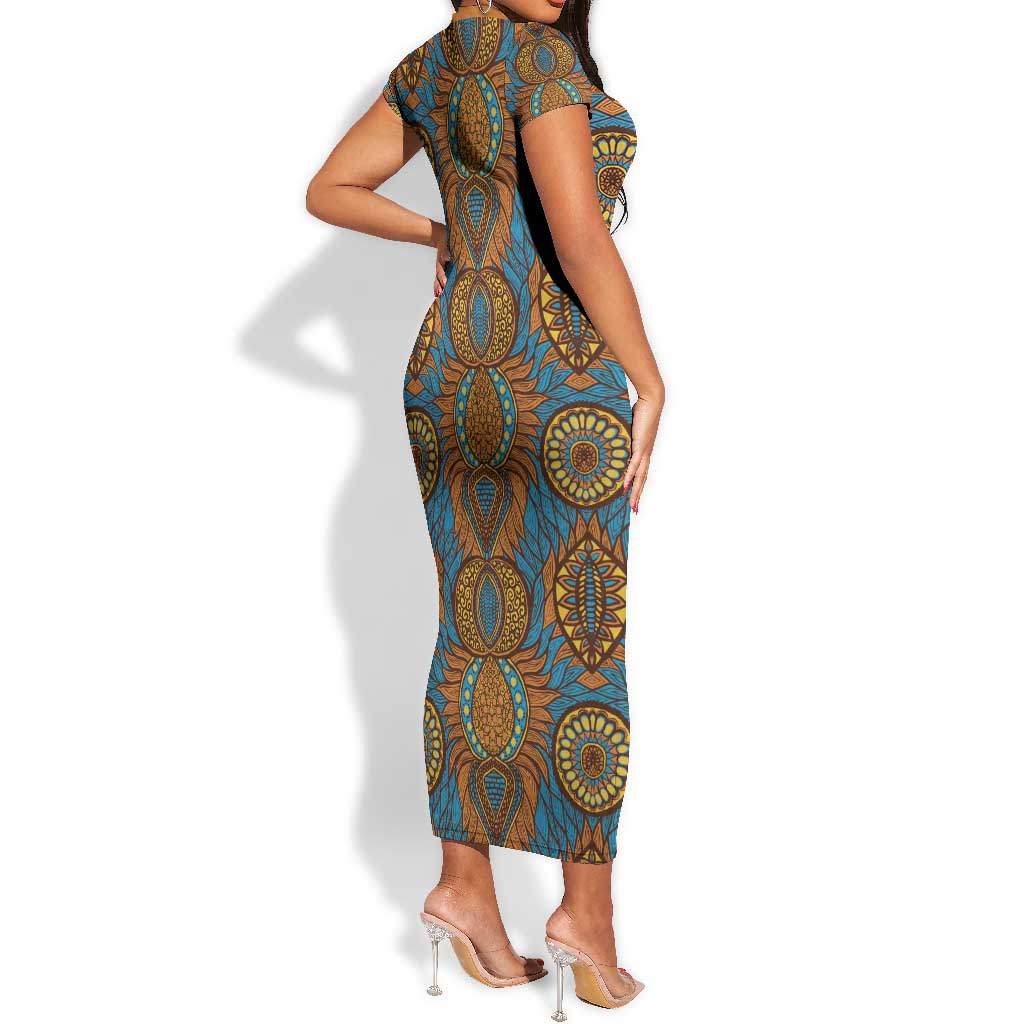 Tribal Earth African Ankara Pattern Short Sleeve Bodycon Dress