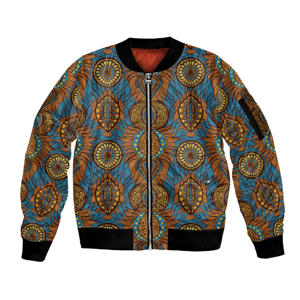 Tribal Earth African Ankara Pattern Sleeve Zip Bomber Jacket