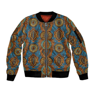 Tribal Earth African Ankara Pattern Sleeve Zip Bomber Jacket