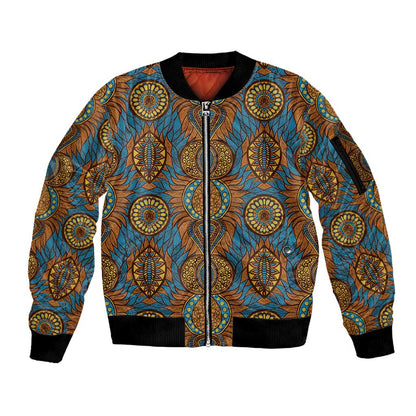 Tribal Earth African Ankara Pattern Sleeve Zip Bomber Jacket
