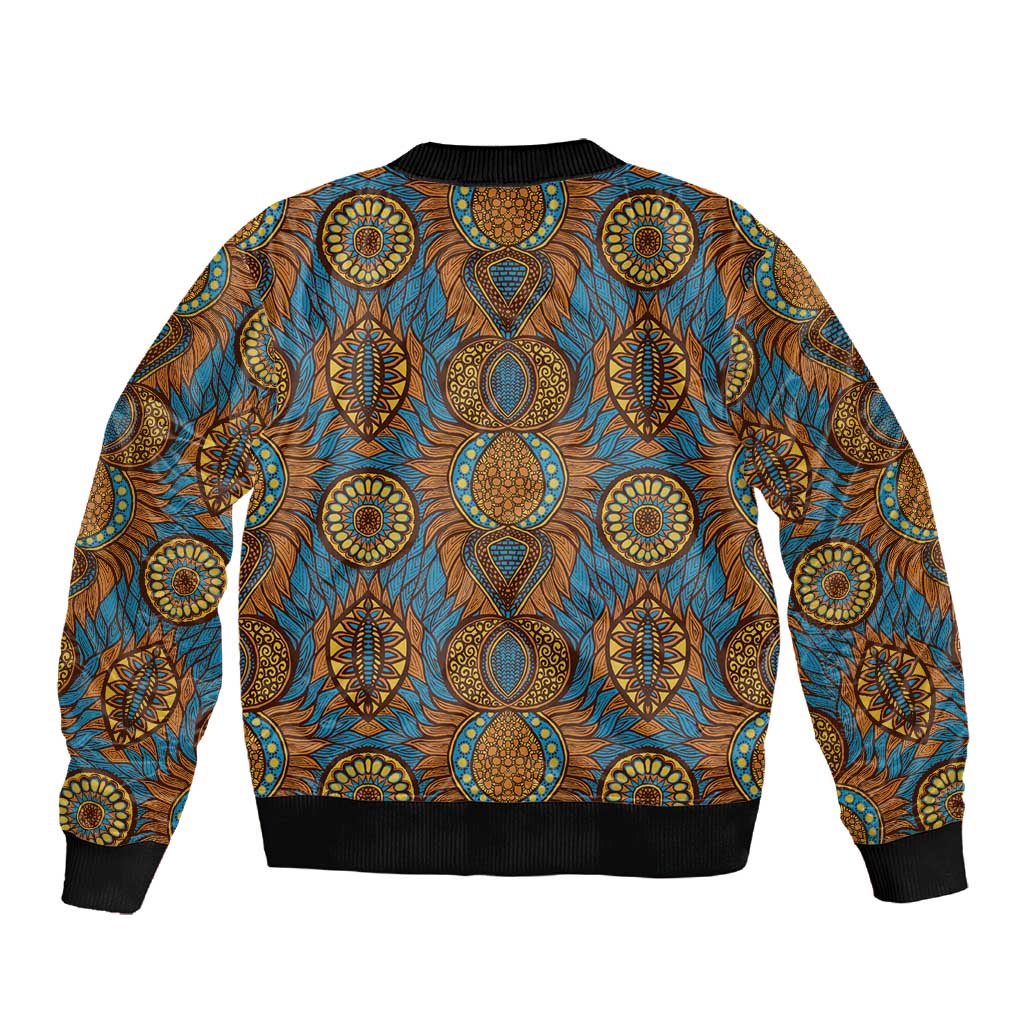 Tribal Earth African Ankara Pattern Sleeve Zip Bomber Jacket