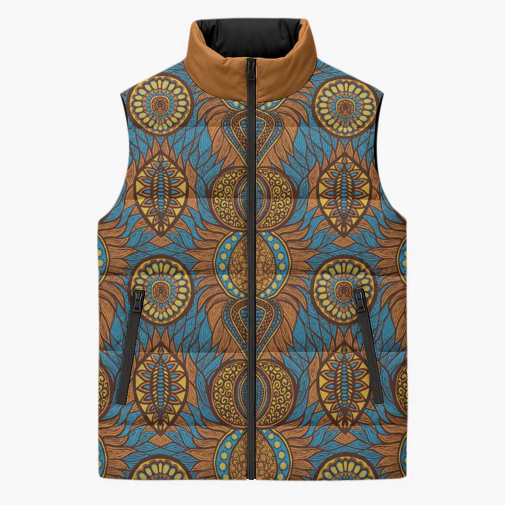 Tribal Earth African Ankara Pattern Sleeveless Puffer Jacket