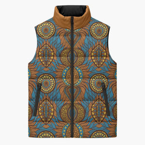 Tribal Earth African Ankara Pattern Sleeveless Puffer Jacket