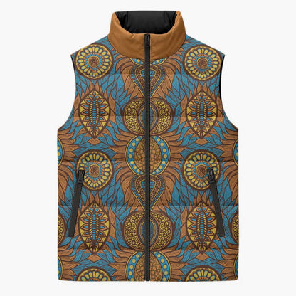 Tribal Earth African Ankara Pattern Sleeveless Puffer Jacket