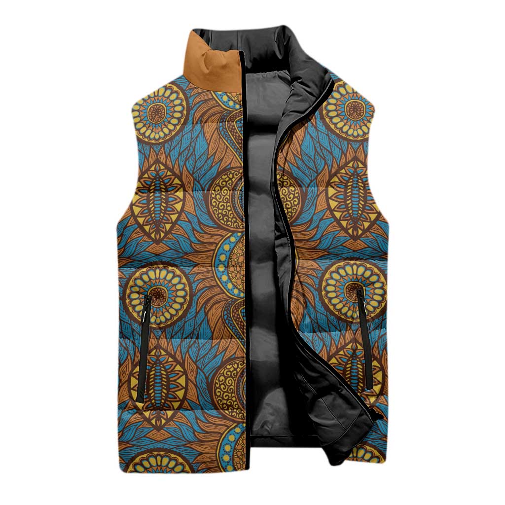 Tribal Earth African Ankara Pattern Sleeveless Puffer Jacket