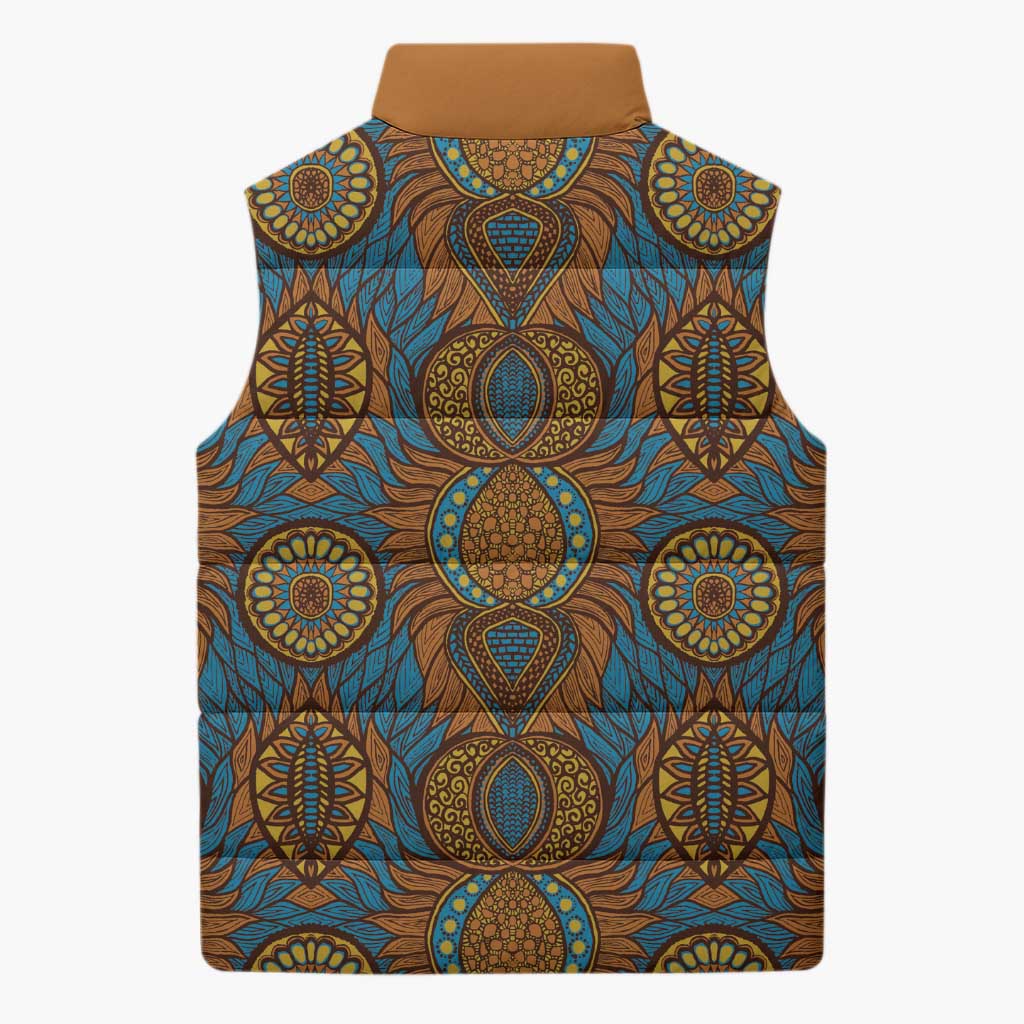 Tribal Earth African Ankara Pattern Sleeveless Puffer Jacket