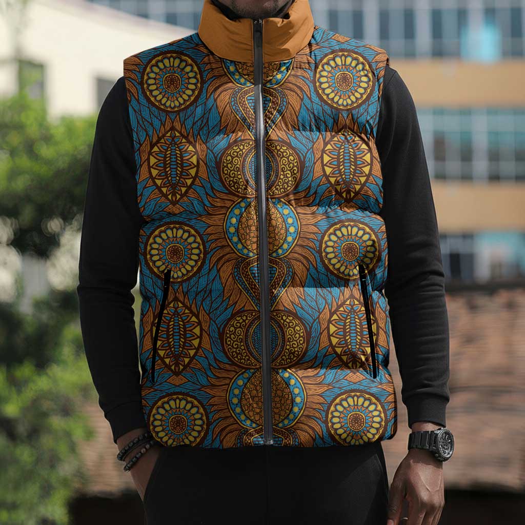 Tribal Earth African Ankara Pattern Sleeveless Puffer Jacket