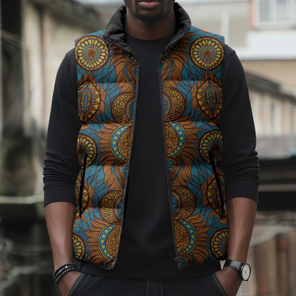 Tribal Earth African Ankara Pattern Sleeveless Puffer Jacket