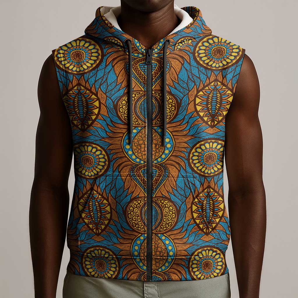 Tribal Earth African Ankara Pattern Sleeveless Zip Hoodie