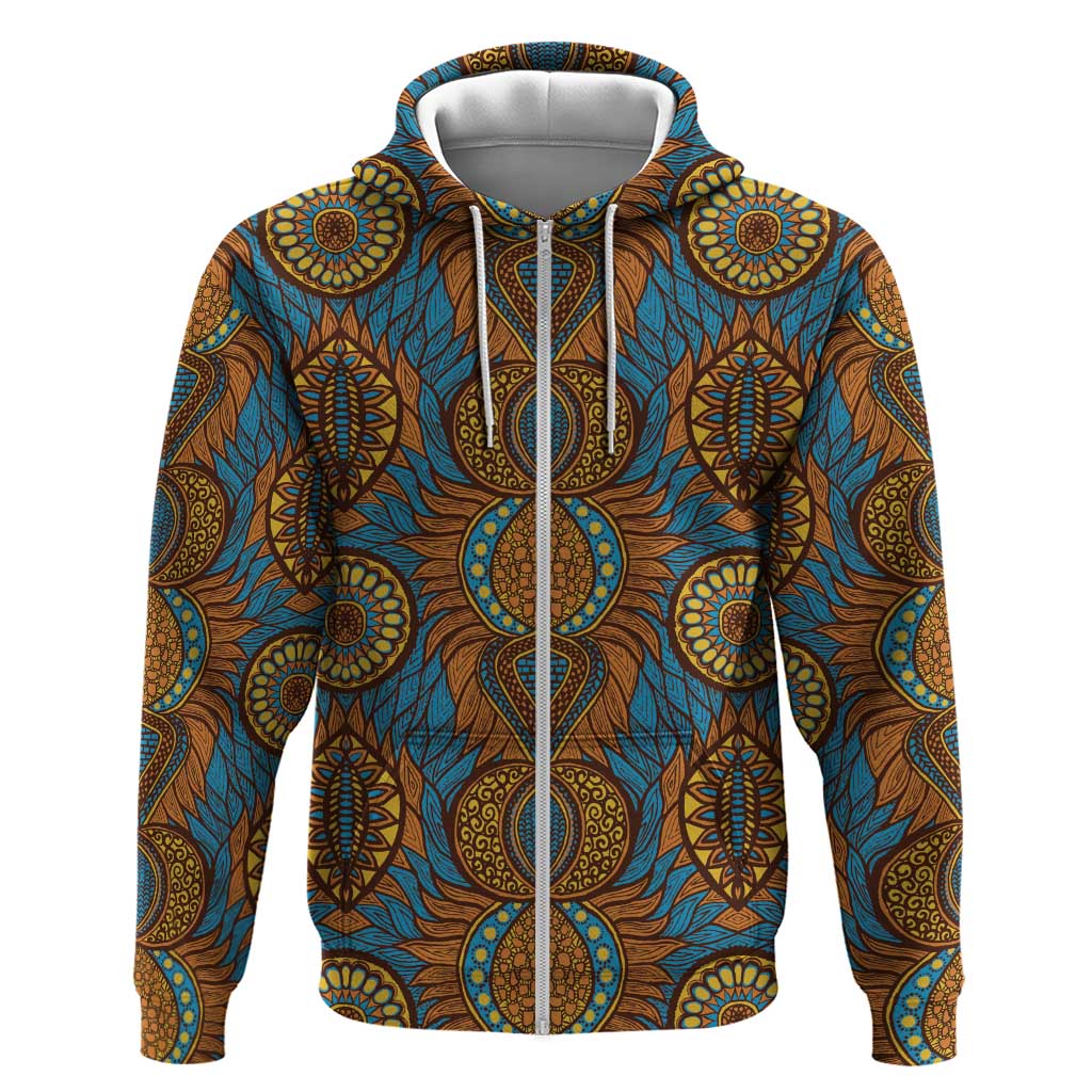 Tribal Earth African Ankara Pattern Zip Hoodie