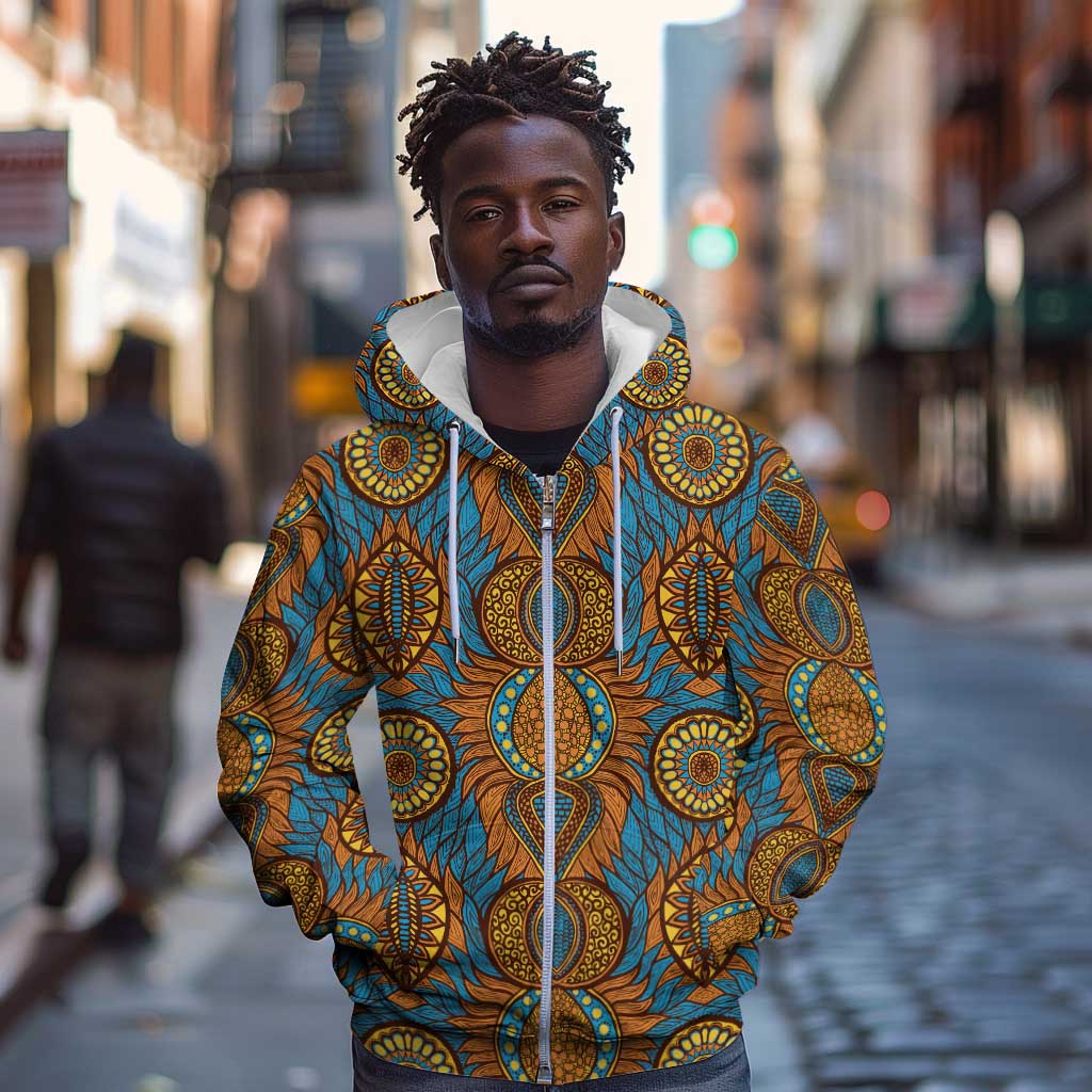 Tribal Earth African Ankara Pattern Zip Hoodie