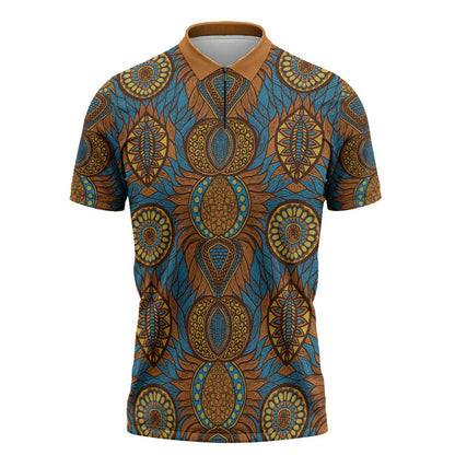 Tribal Earth African Ankara Pattern Zipper Polo Shirt