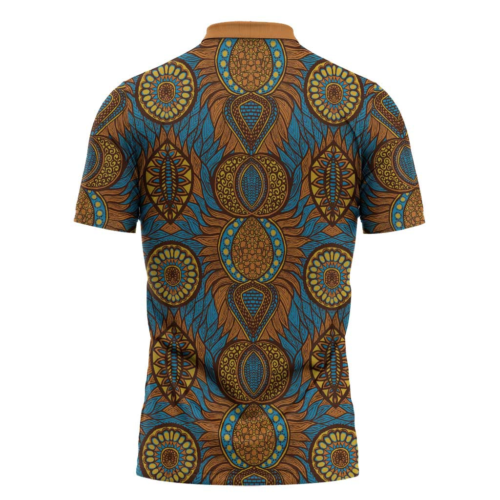 Tribal Earth African Ankara Pattern Zipper Polo Shirt