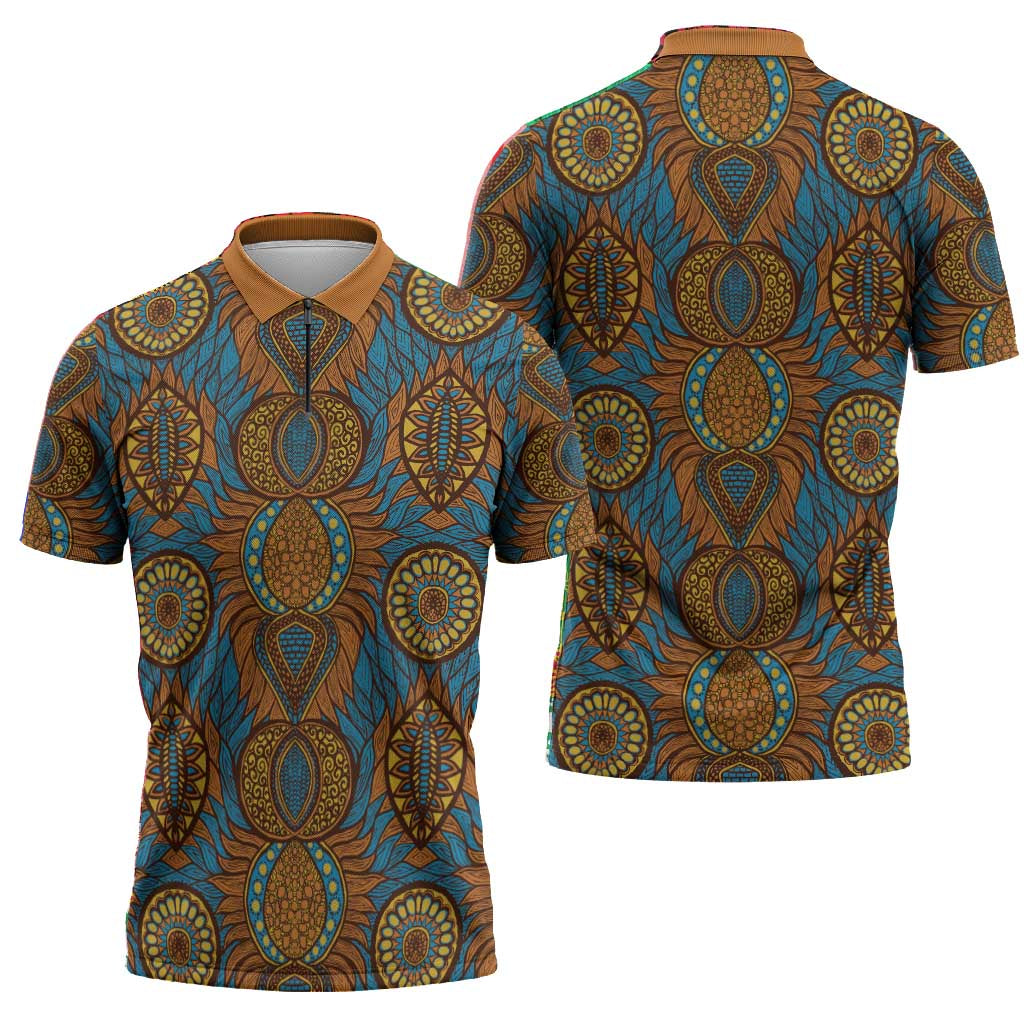 Tribal Earth African Ankara Pattern Zipper Polo Shirt
