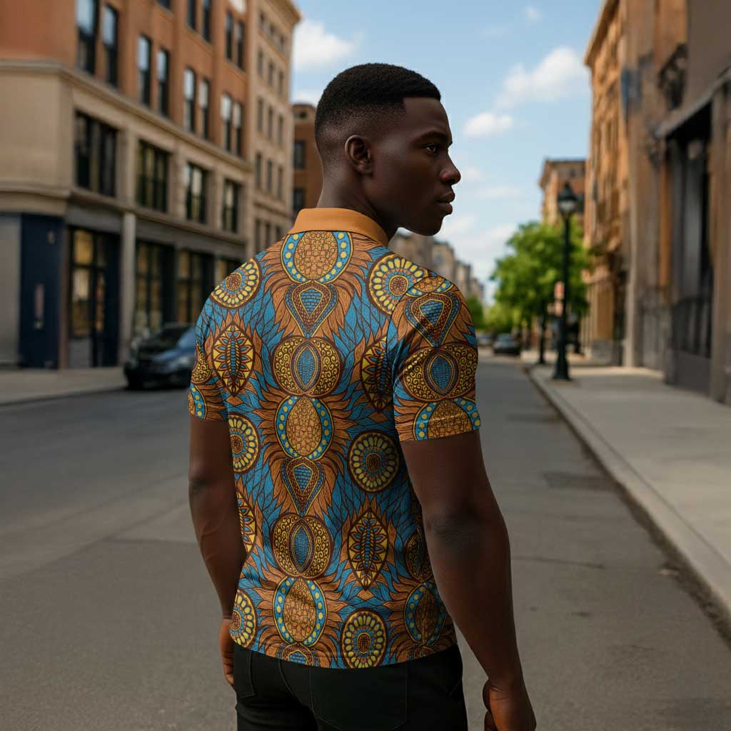 Tribal Earth African Ankara Pattern Zipper Polo Shirt