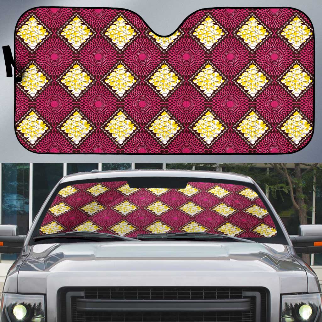 Ruby Gold African Ankara Pattern Auto Sun Shade