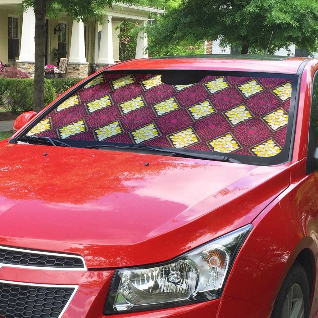 Ruby Gold African Ankara Pattern Auto Sun Shade