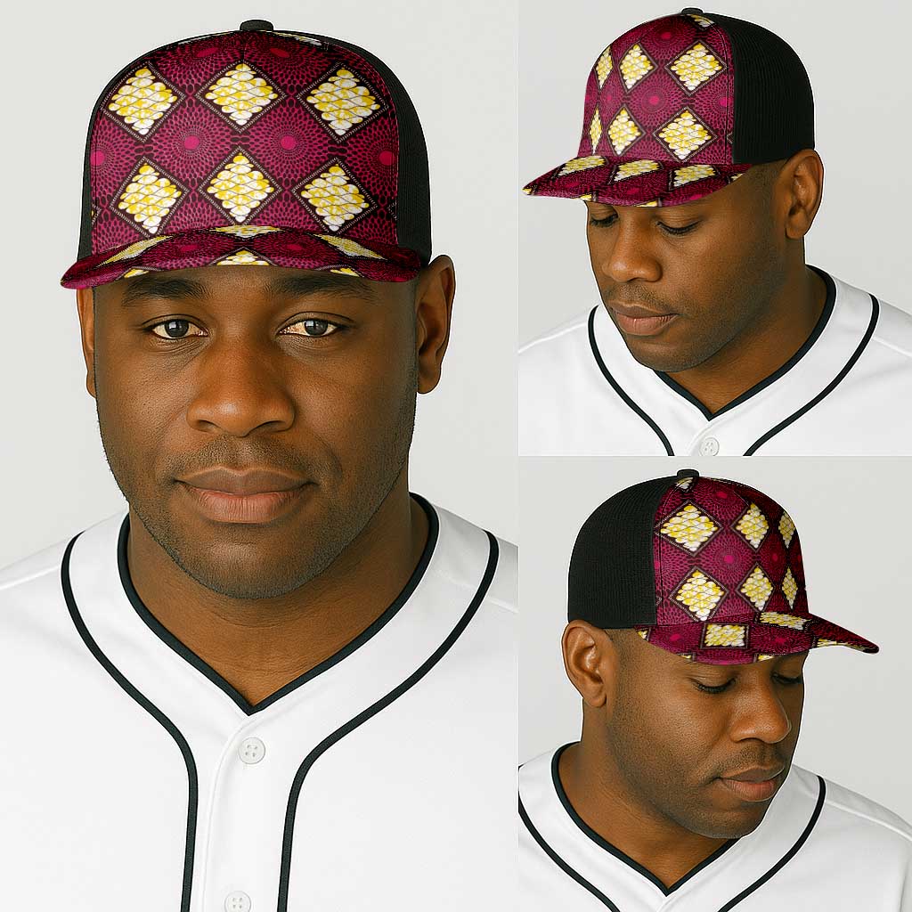Ruby Gold African Ankara Pattern Baseball Net Cap