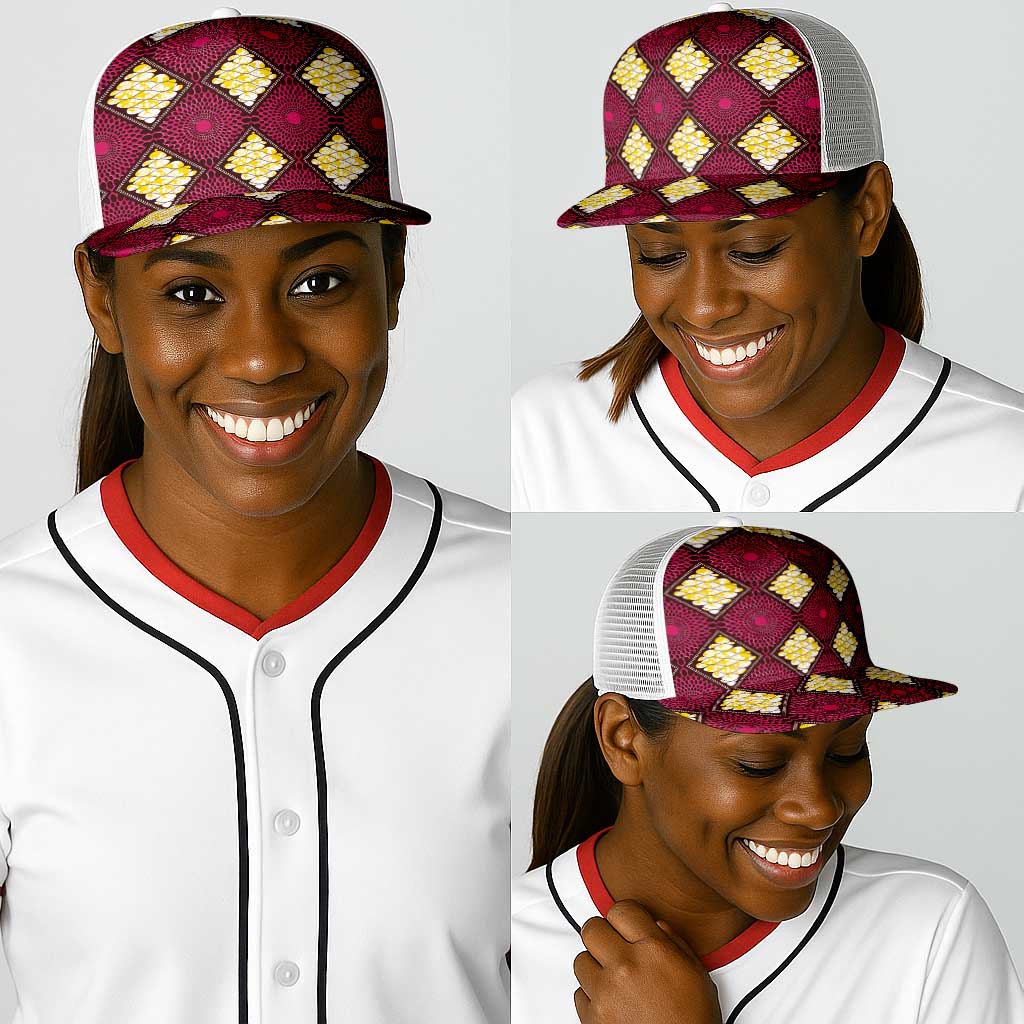 Ruby Gold African Ankara Pattern Baseball Net Cap