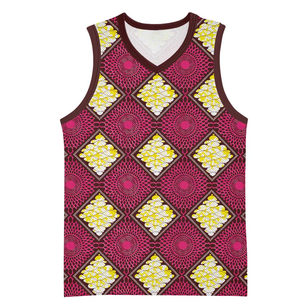 Ruby Gold African Ankara Pattern Basketball Jersey