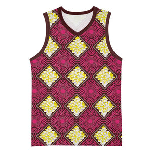 Ruby Gold African Ankara Pattern Basketball Jersey