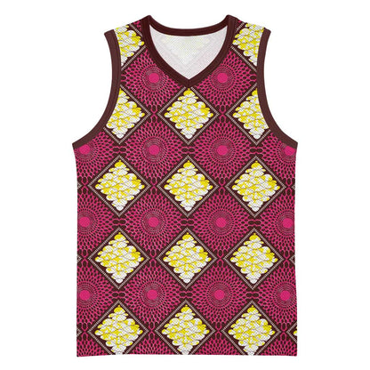 Ruby Gold African Ankara Pattern Basketball Jersey