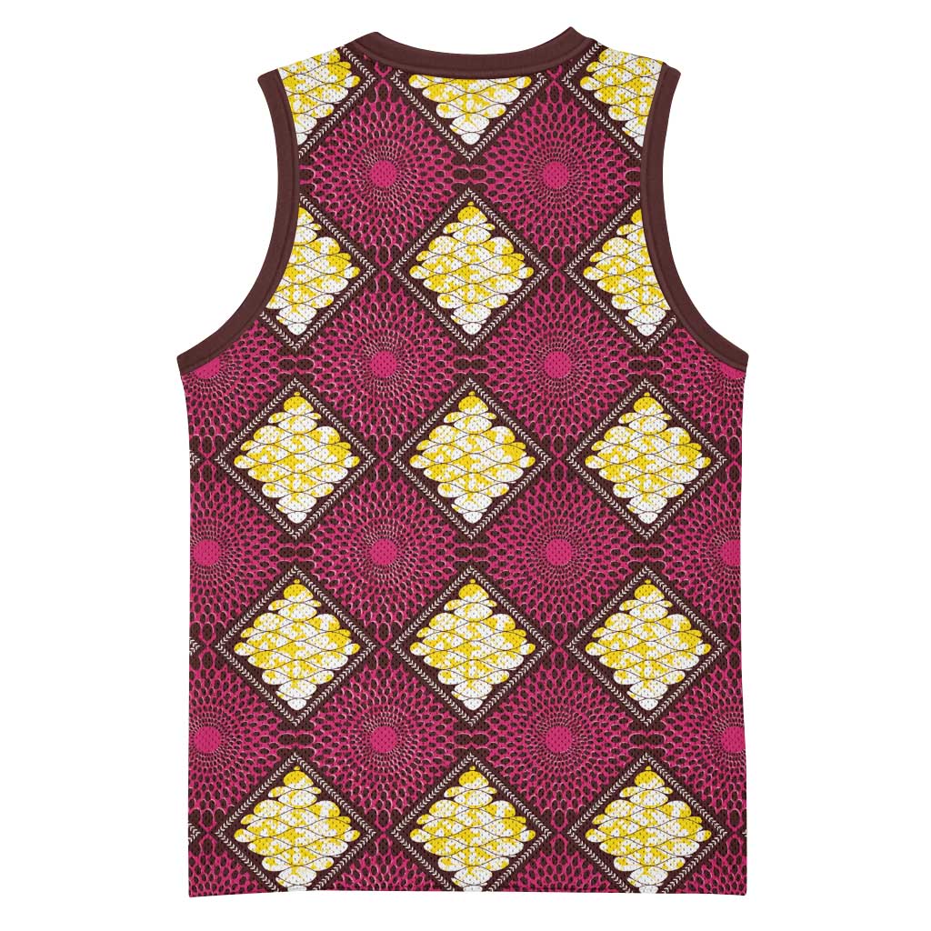 Ruby Gold African Ankara Pattern Basketball Jersey