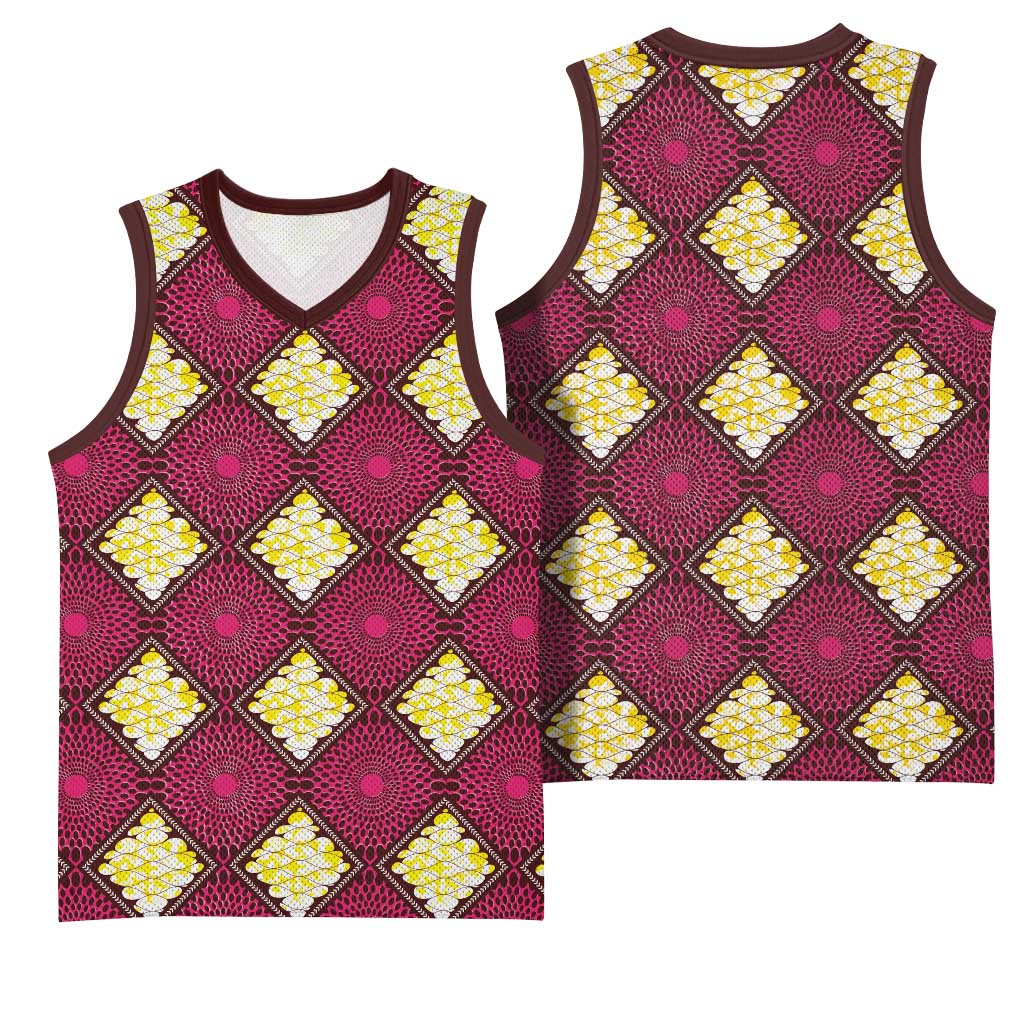 Ruby Gold African Ankara Pattern Basketball Jersey
