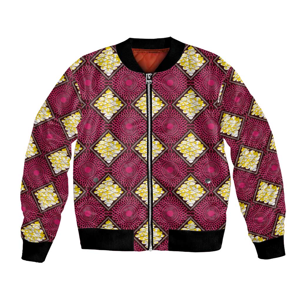 Ruby Gold African Ankara Pattern Bomber Jacket