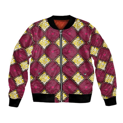 Ruby Gold African Ankara Pattern Bomber Jacket