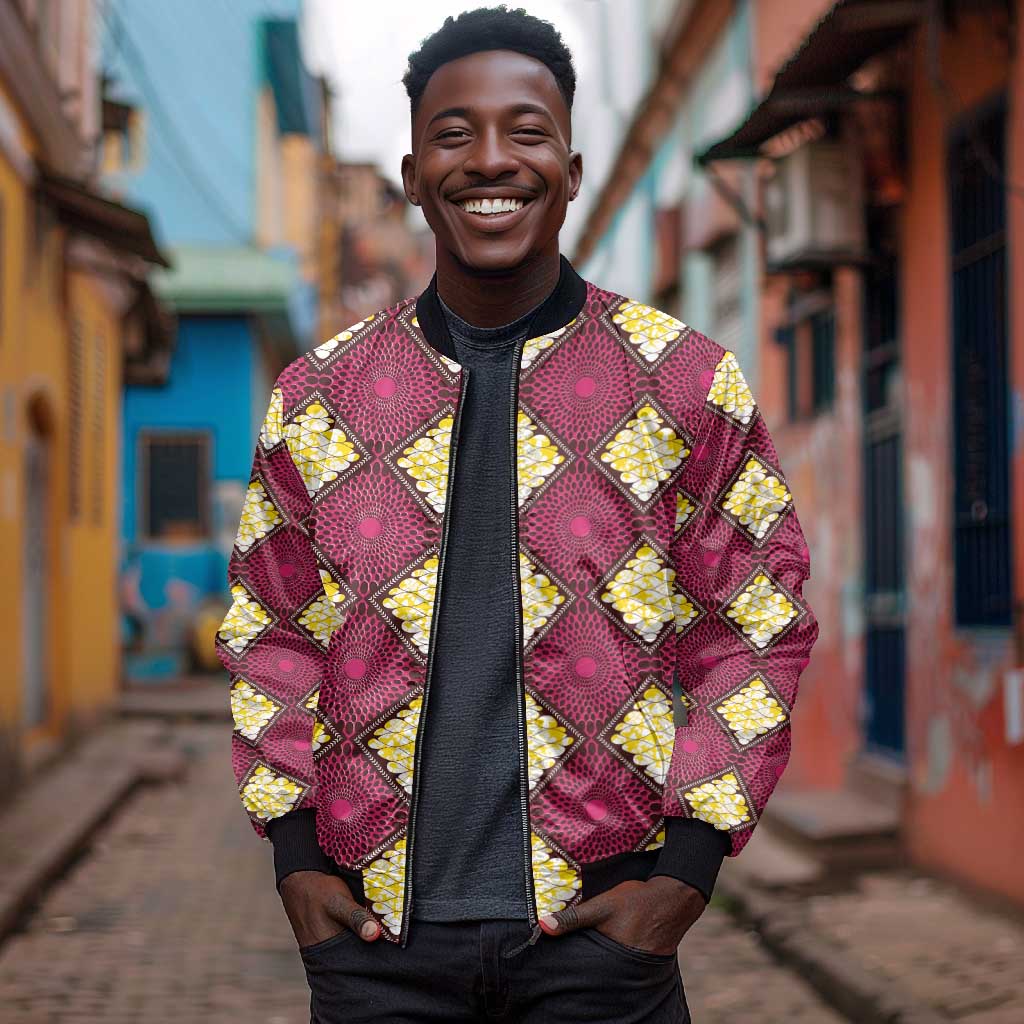 Ruby Gold African Ankara Pattern Bomber Jacket