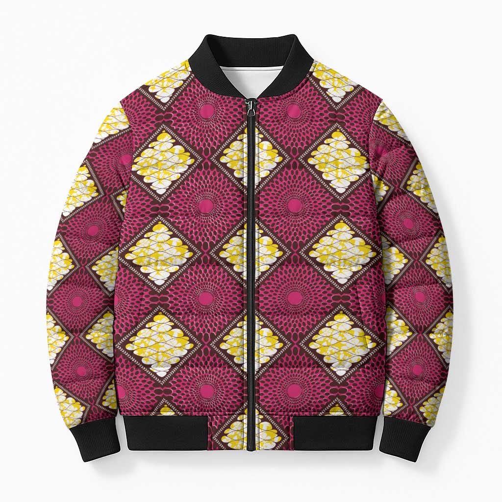 Ruby Gold African Ankara Pattern Bomber Puffer Jacket
