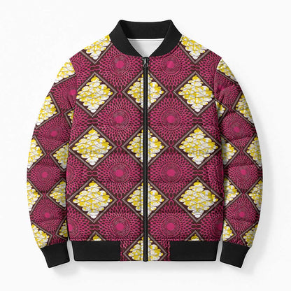 Ruby Gold African Ankara Pattern Bomber Puffer Jacket