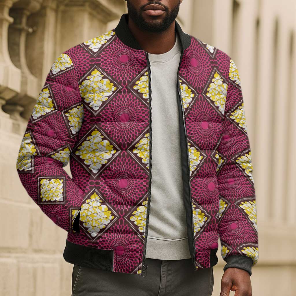 Ruby Gold African Ankara Pattern Bomber Puffer Jacket