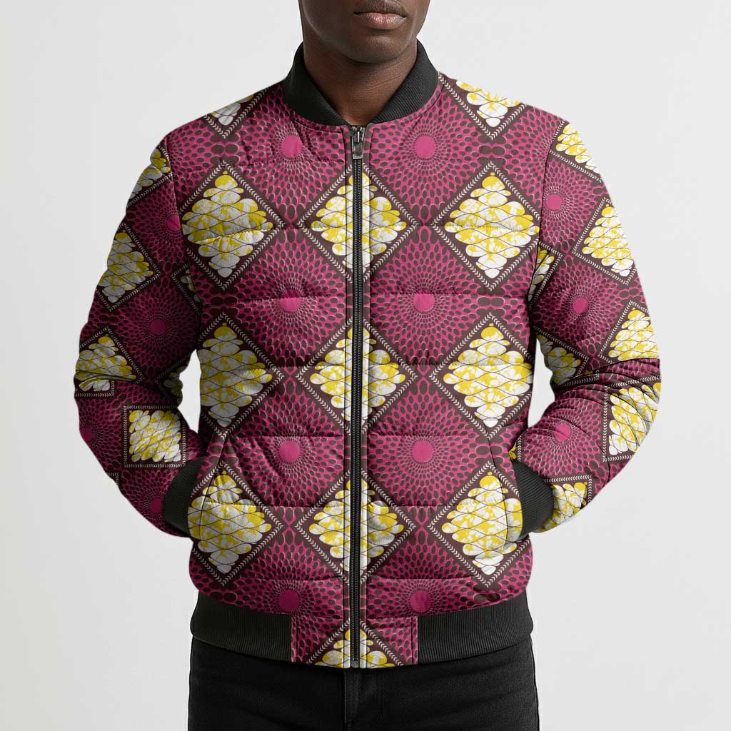 Ruby Gold African Ankara Pattern Bomber Puffer Jacket