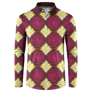 Ruby Gold African Ankara Pattern Button Sweatshirt