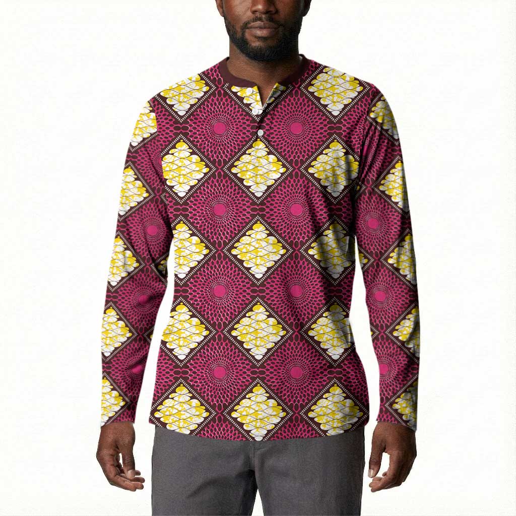 Ruby Gold African Ankara Pattern Button Sweatshirt