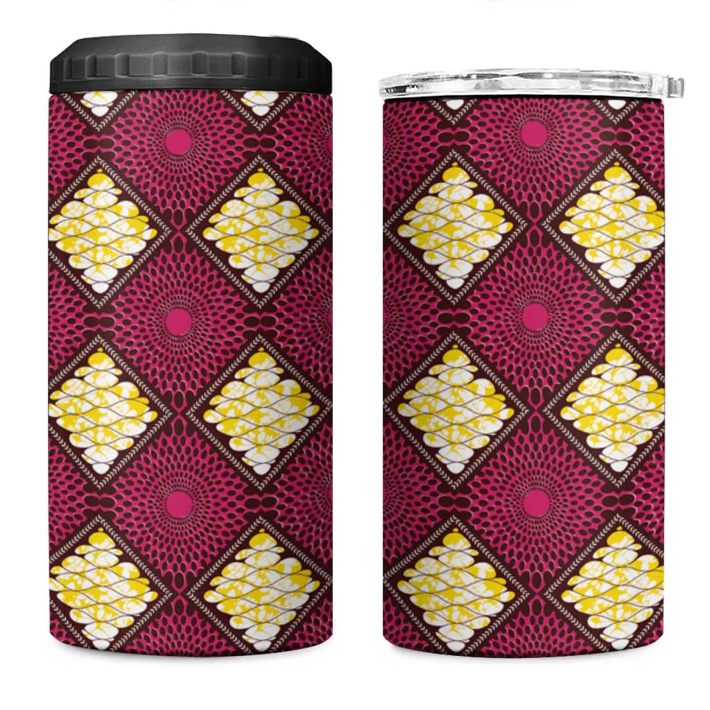 Ruby Gold African Ankara Pattern 4 in 1 Can Cooler Tumbler
