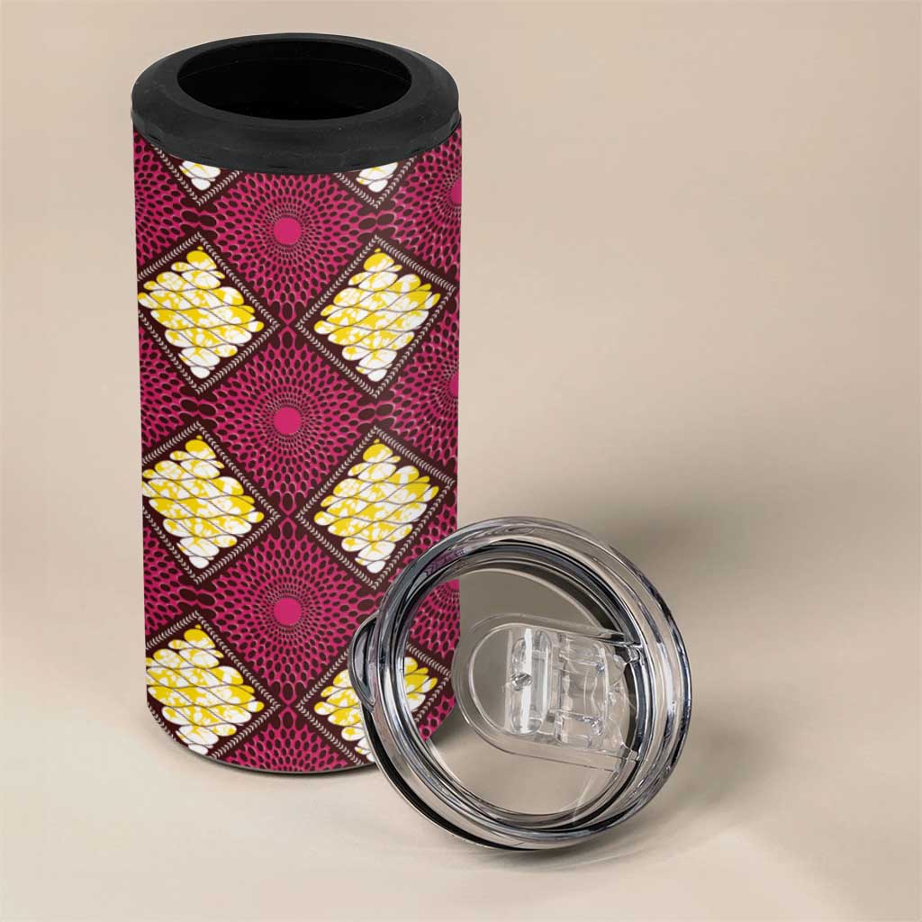 Ruby Gold African Ankara Pattern 4 in 1 Can Cooler Tumbler