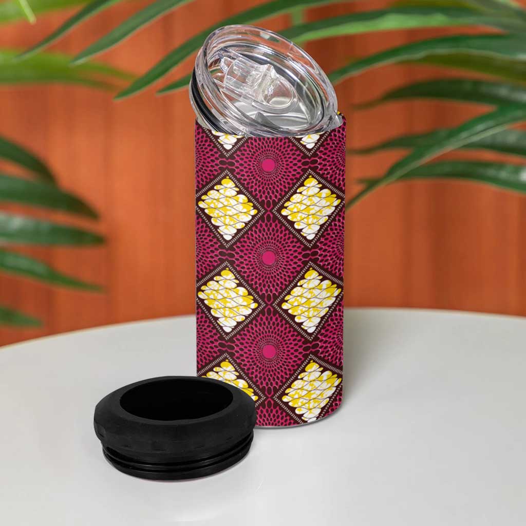 Ruby Gold African Ankara Pattern 4 in 1 Can Cooler Tumbler