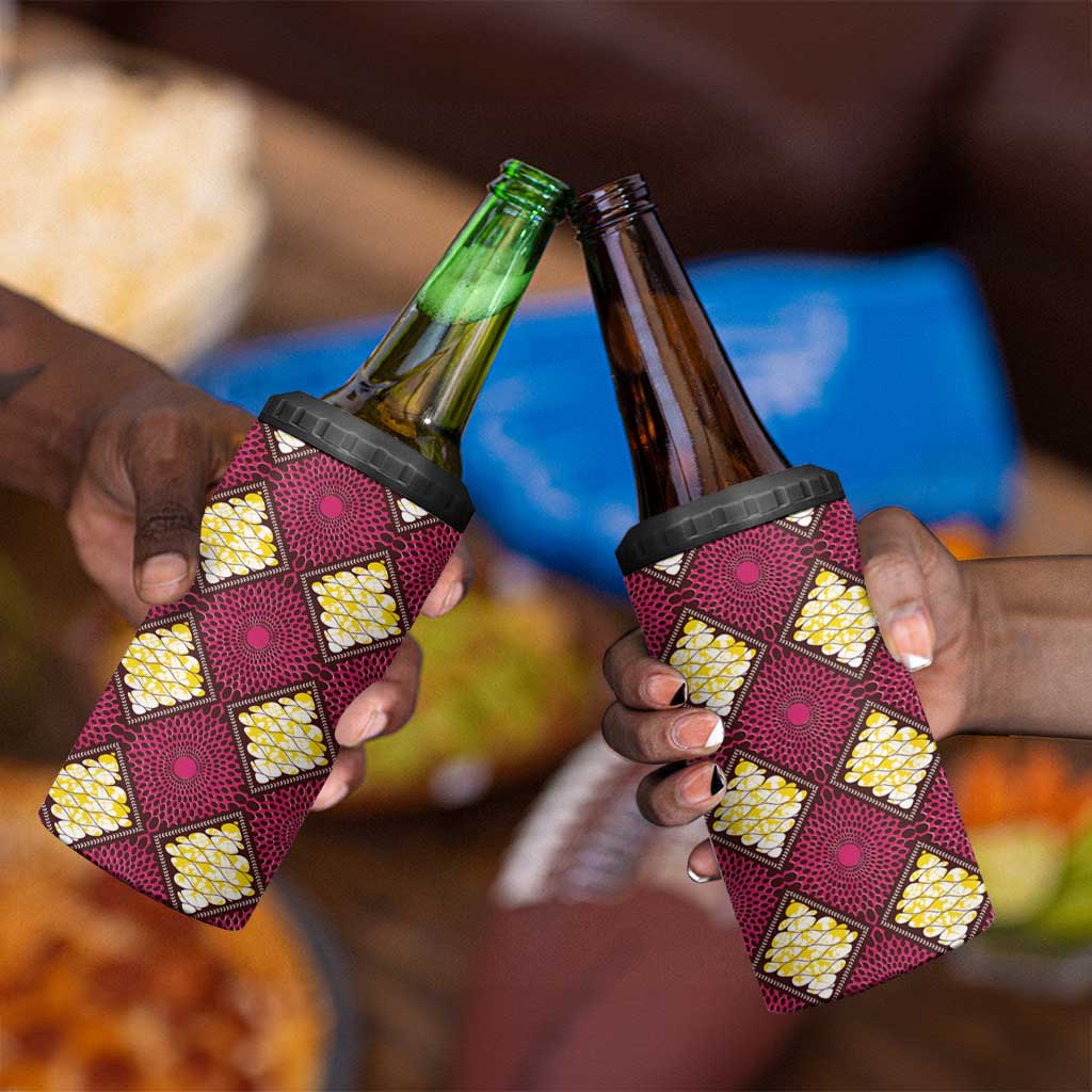 Ruby Gold African Ankara Pattern 4 in 1 Can Cooler Tumbler