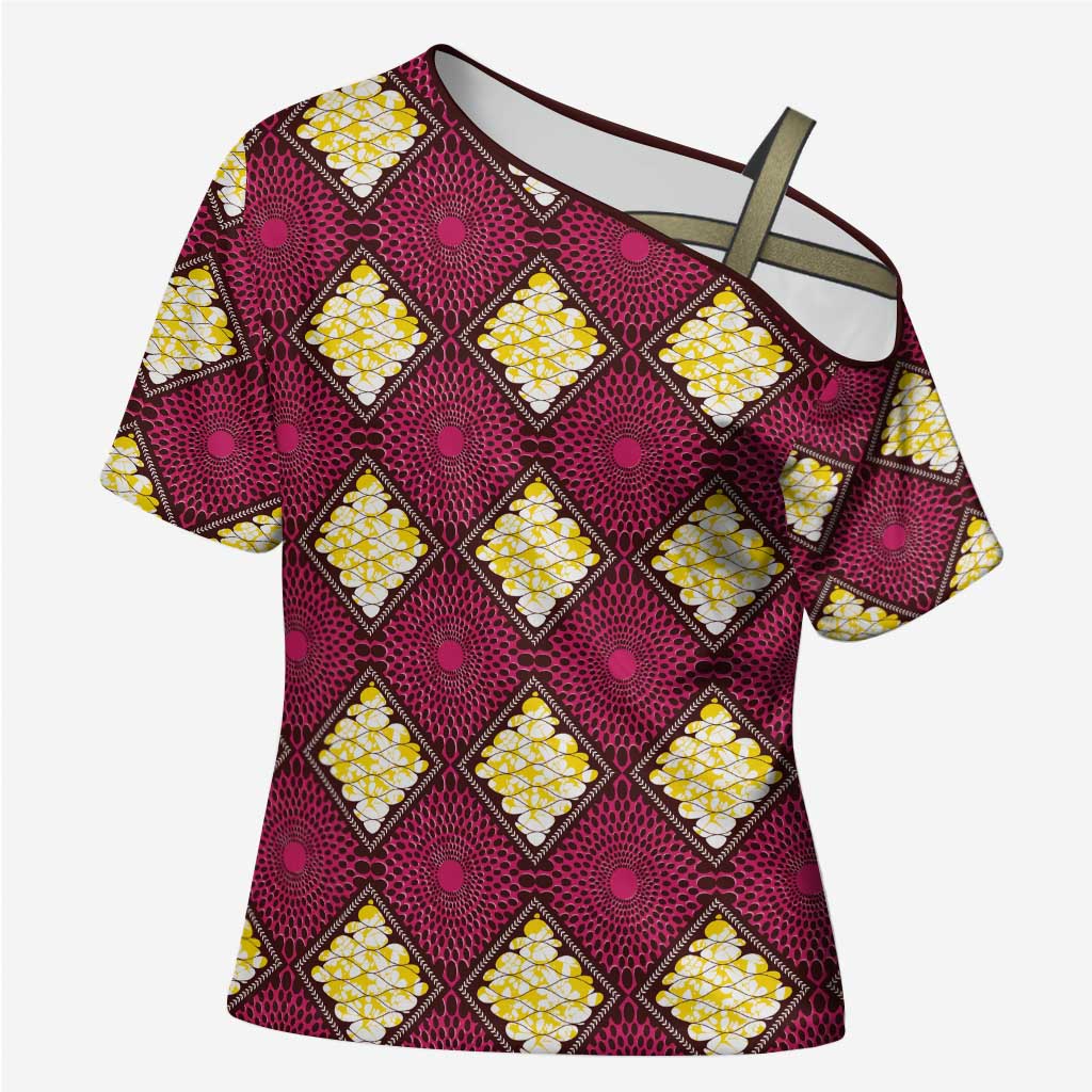 Ruby Gold African Ankara Pattern Cross Shoulder Shirt