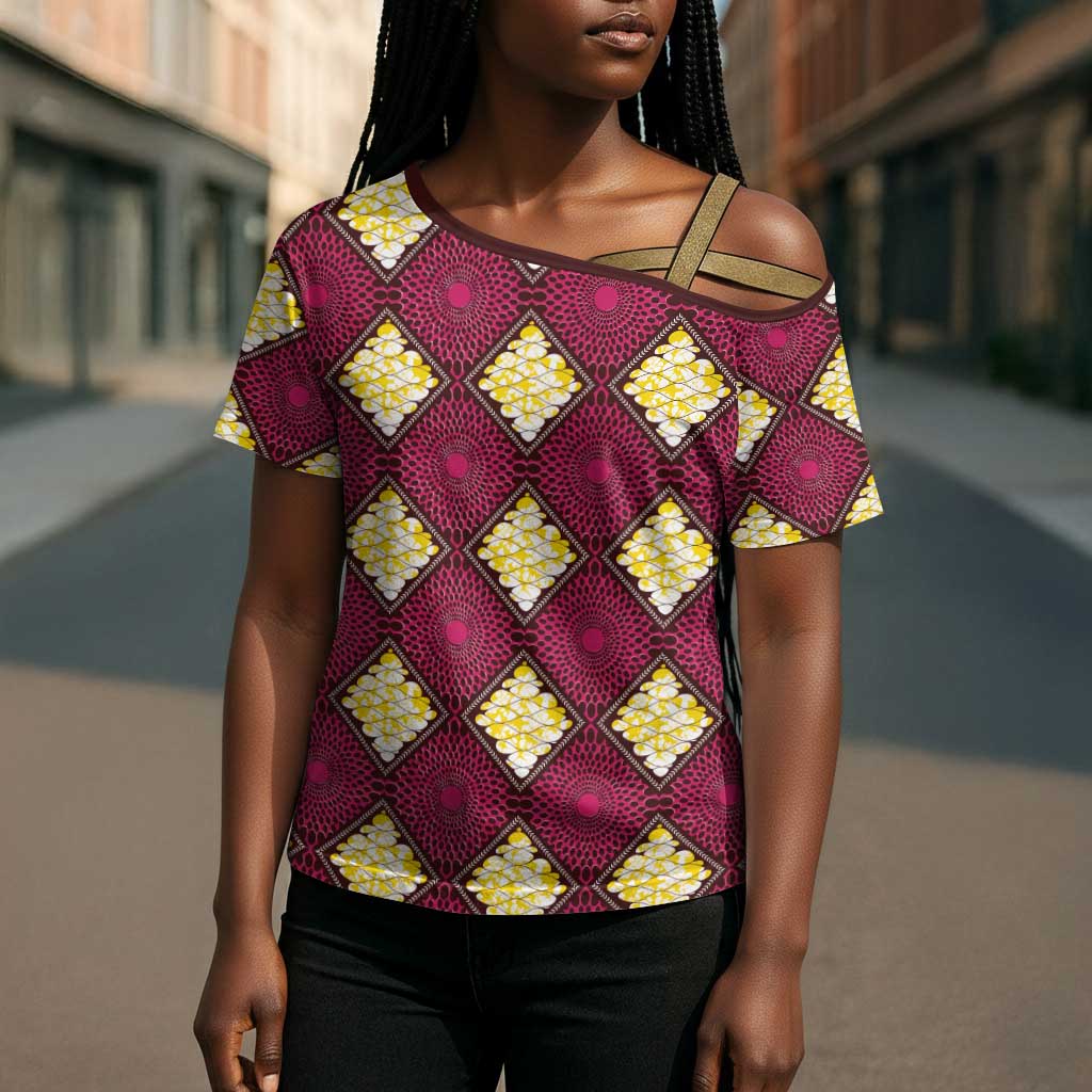 Ruby Gold African Ankara Pattern Cross Shoulder Shirt