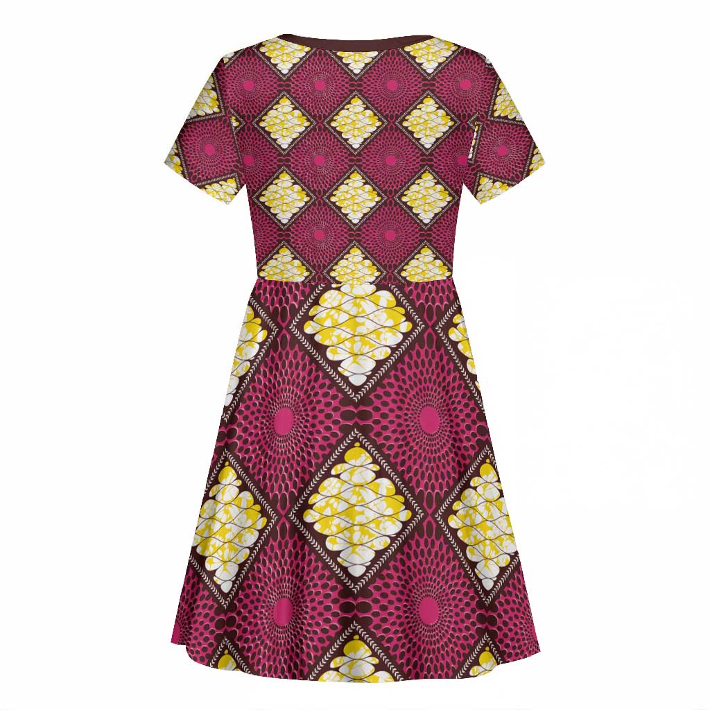 Ruby Gold African Ankara Pattern Kid Short Sleeve Dress